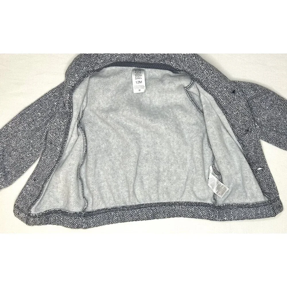 Carters Cardigan Sweater Baby 12M Gray Herringbone Button Jacket Boys Old Money‎